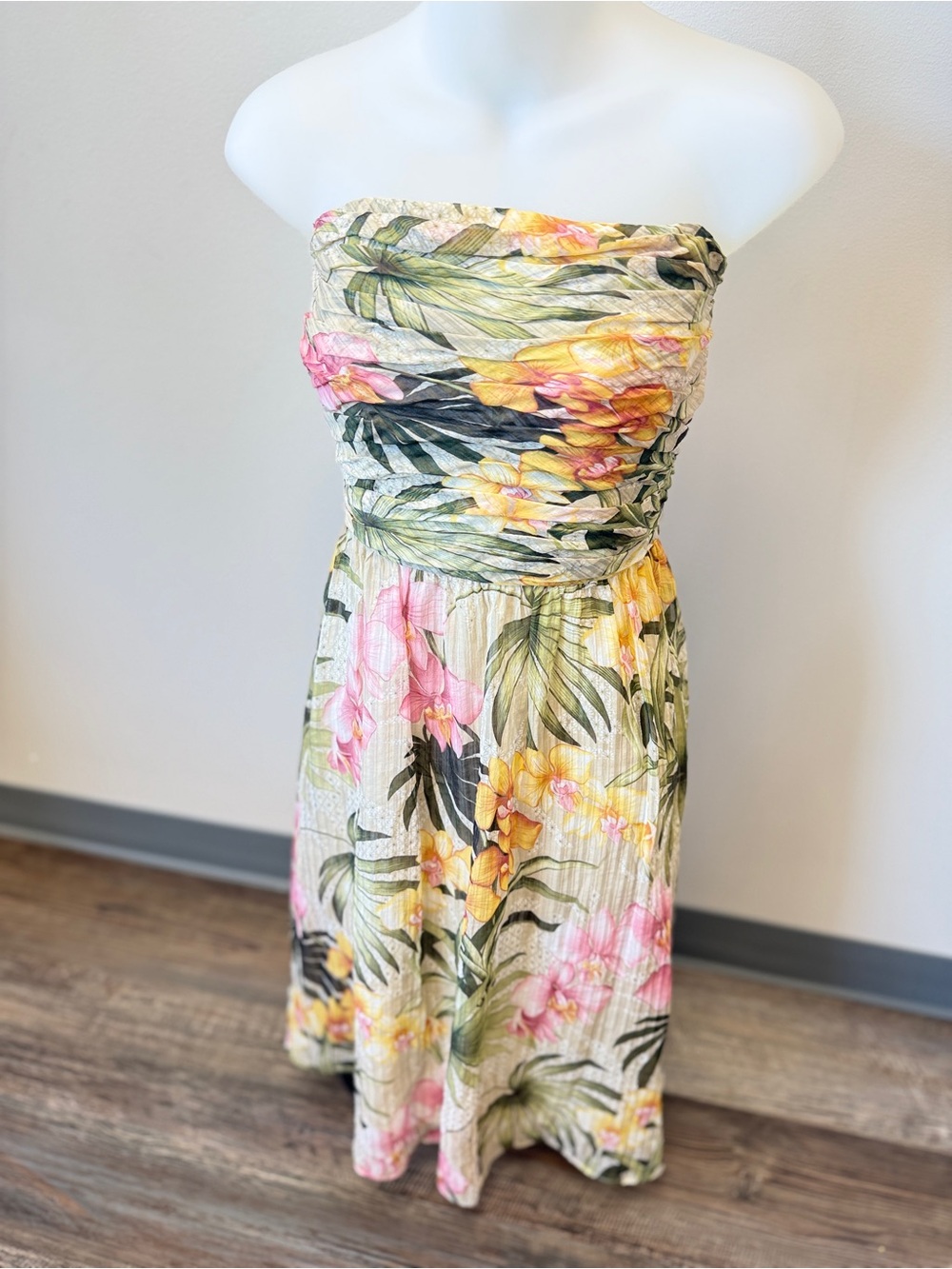 Tommy Bahama Floral Strapless Dress in Yellow, Pink, Green